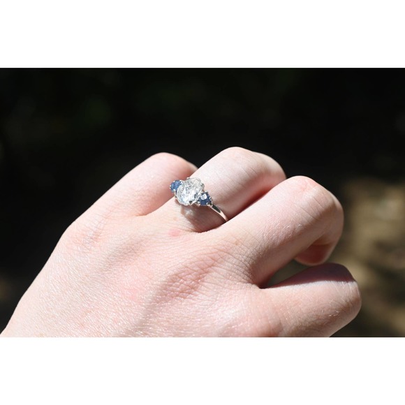 Sapphire Diamond Engagement Ring alternative engagement rings unique gift - Picture 2 of 3